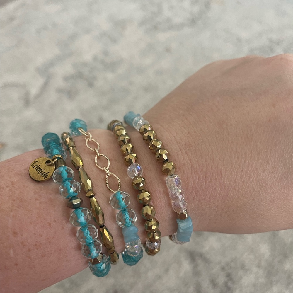 Turquoise and Gold 5 piece Erimish stack of bracelets